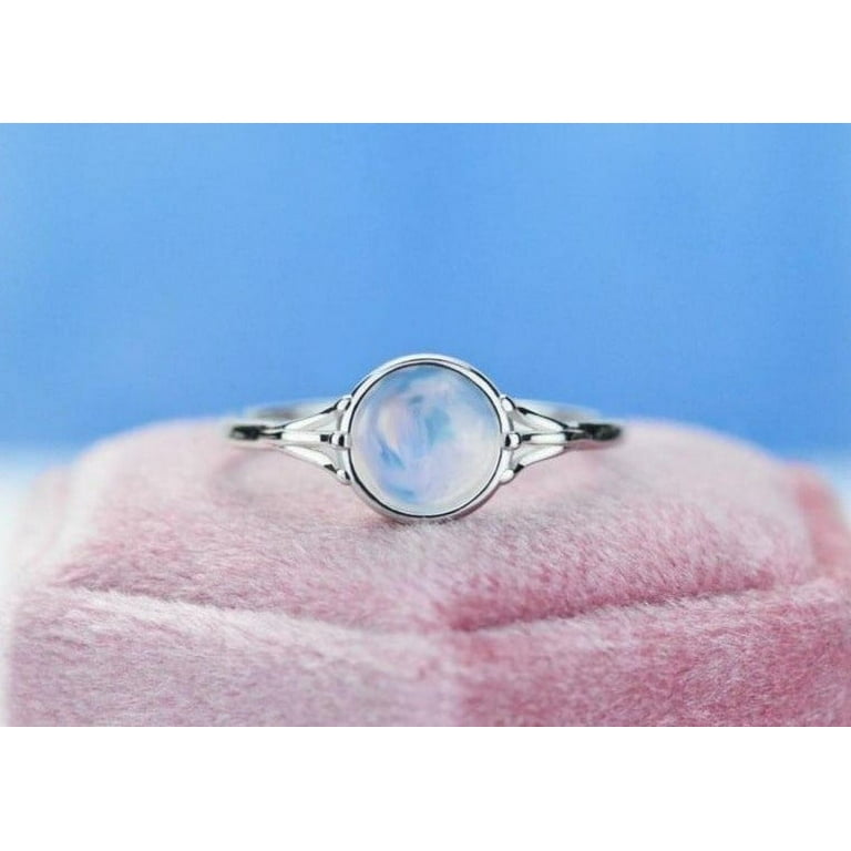 Dainty Natural Moonstone Ring Round Moonstone Vintage Floral Ring Size 5