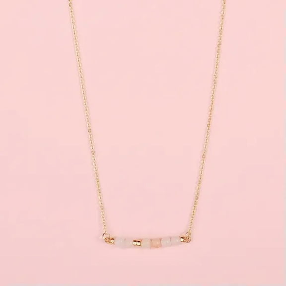 Dainty Natural Stone Bar Choker Necklace with Gold Cross Short Chain Necklaces