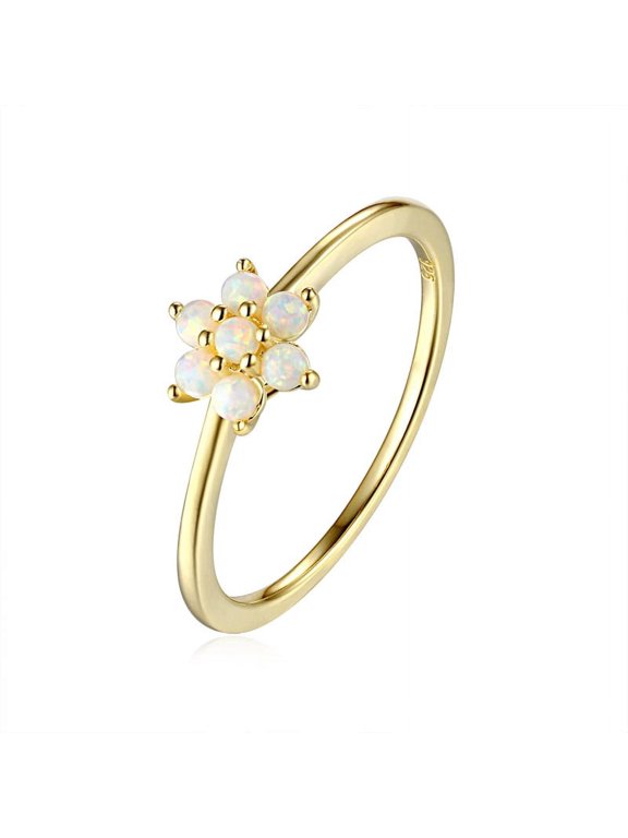 Dainty Opal Ring, Opal Stacking Ring, White Opal Yellow Color 925 Sterling Silver Engagement Ring