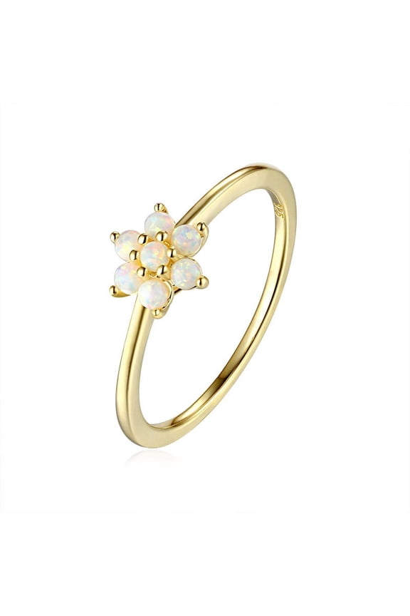 Dainty Opal Ring, Opal Stacking Ring, White Opal Yellow Color 925 Sterling Silver Engagement Ring