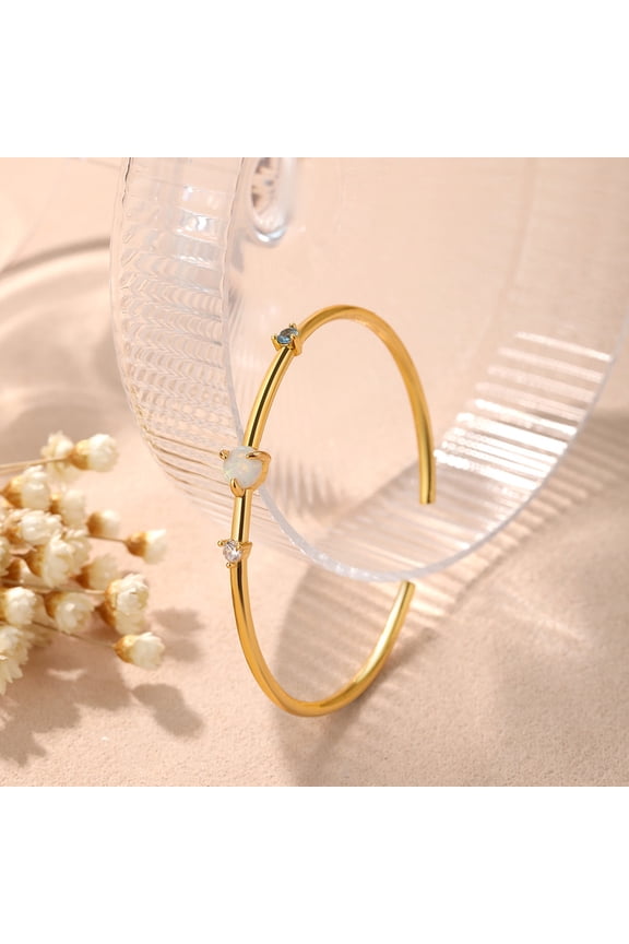 Dainty Opal, Zirconia & Blue Gemstone Bracelet in 14K Gold Plated Copper, Ideal for Daily Wear