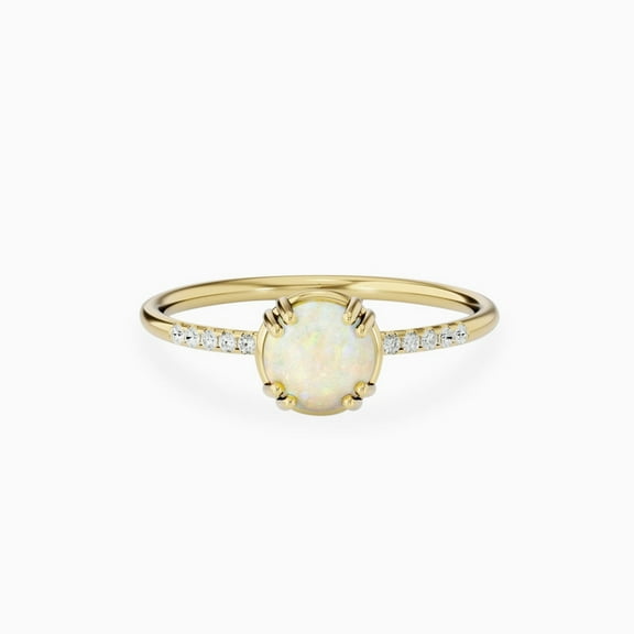 Dainty Opal and Moissanite Ring – 10k Gold Plated Gemstone Engagement Ring for Her