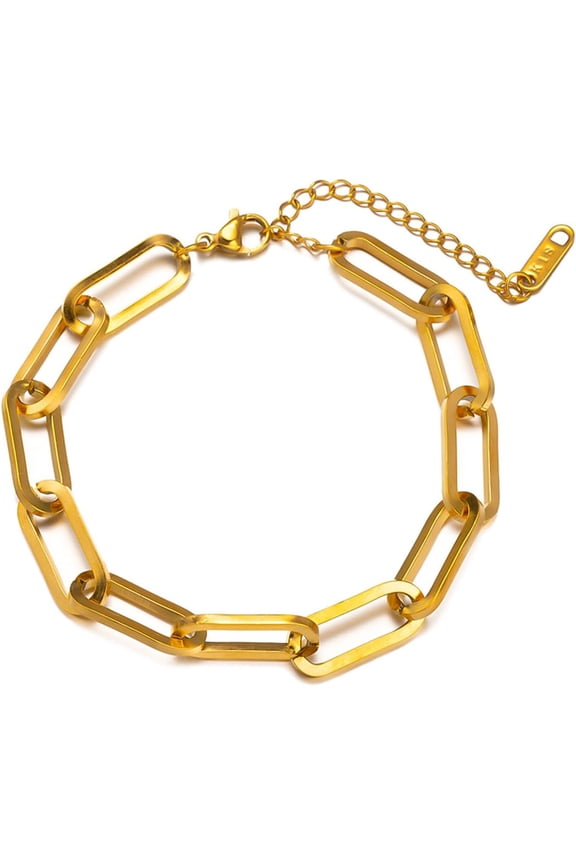 Dainty Paperclip Bracelets,Charming Minimalist Plated Gold Cuban Chain Link Bangles,Aesthetic Daily Birthday Jewelry Gift for Women Her