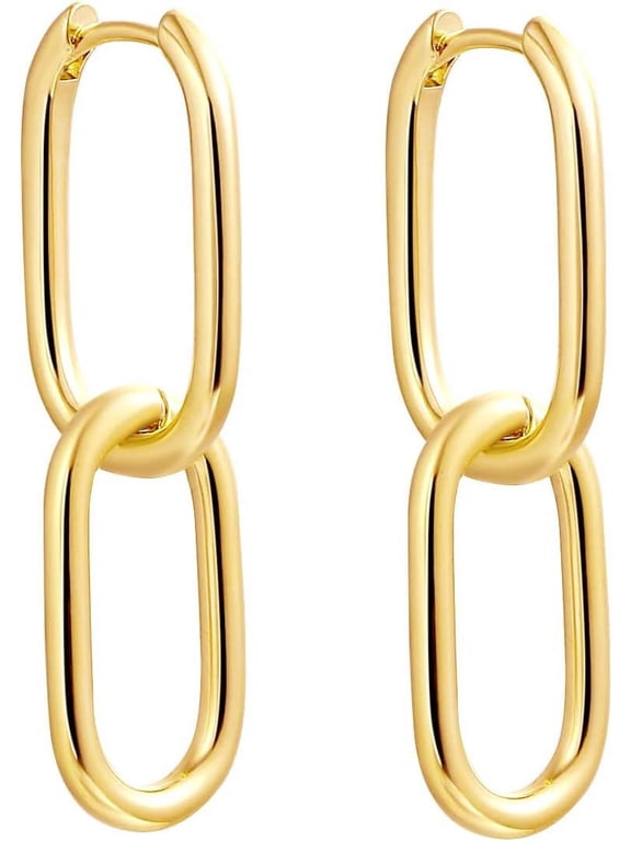 Dainty Paperclip Huggie Hoop Earrings 14K Gold Plated Chunky Chain Link Earrings Simple Cable Link Earrings for Women