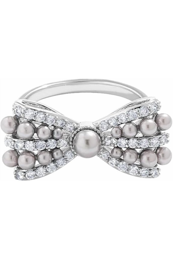 Dainty Pearl Bow Finger Ring for Women Cubic Zirconia Bow Knot Open Statement Ring Promsie Eternity Engagement Rings Wedding Band