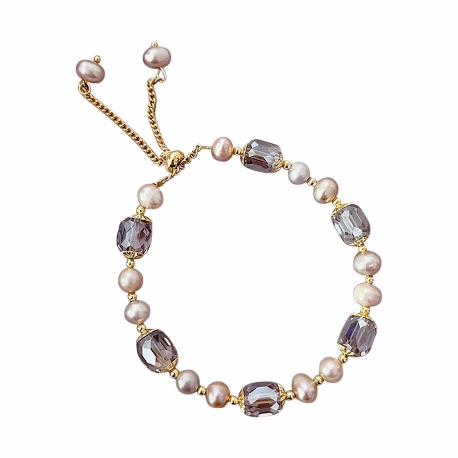 Women's Gold Pearl Bracelet Set - Dainty 18K Gold Plated Heart Daisy Beaded Bracelets Stack | Adjustable Summer Beach Wedding Jewelry Gift