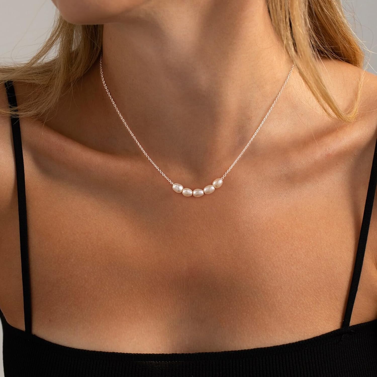 Dainty Pearl Necklaces For Women 14K Gold/Silver Plated Ot Clasp Pearl