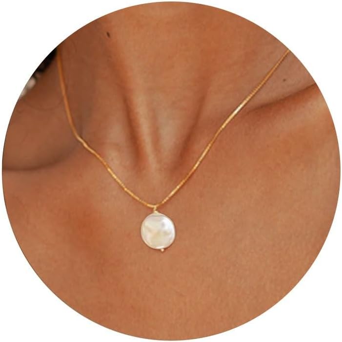 Dainty Pearl Necklaces For Women 14K Gold/Silver Plated Ot Clasp Pearl