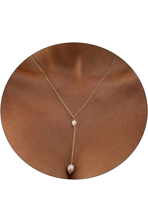 Dainty Pearl Pendant Necklaces For Women 14K Gold Plated Barque Pearl Chain Necklace Delicate Handmade Cultured Pearl Necklace Everyday Jewelry For Gifts[o7027]