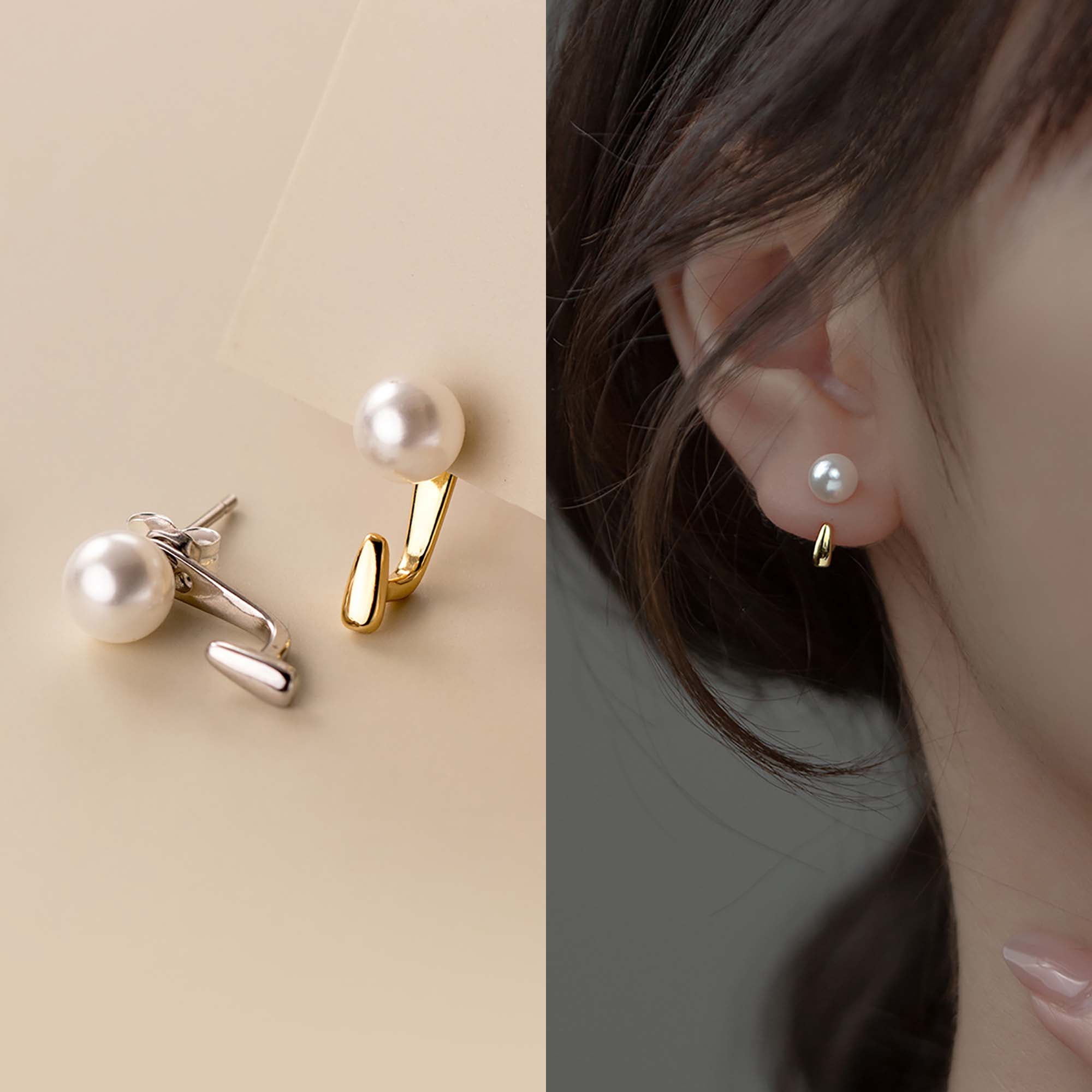 Dainty Pearl Stud Earrings, Gold, Silver, Freshwater Pearl Earrings, Front Back Earrings, Minimalist Pearl Earrings, Bridal Wedding Earrings, Bridesmaid Gift