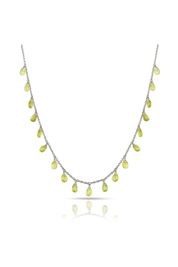 Dainty Peridot Necklace Jewelry Gift For Women In Rhodium Over Sterling Silver layer Neckalce - Green Briolette August Birthstone Silver Jewelry