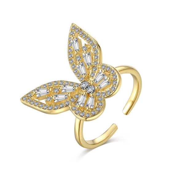 Dainty Personalized Wedding Rings for Women 5A CZ Adjustable Right Hand Butterfly Ring Mixed Cut 925 Sterling Silver Eternity Gold Statement Ring
