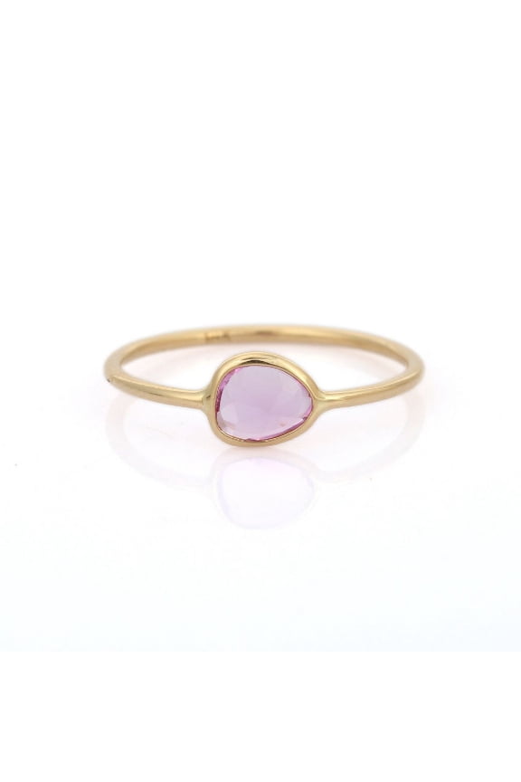 Dainty Pink Sapphire Dainty Gemstone Ring- 18K Solid Yellow Gold Stacking Ring For Her
