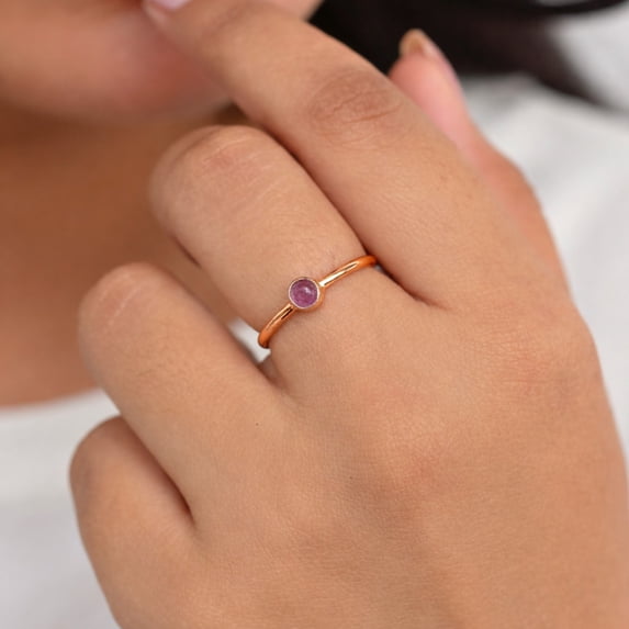 Dainty Pink Tourmaline Ring – Solid Pure Copper Minimalist Stacking ...