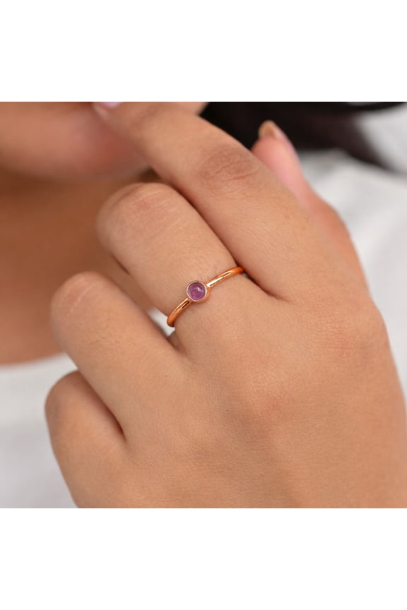 Dainty Pink Tourmaline Ring – Solid Pure Copper Minimalist Stacking Ring – Handmade Jewelry