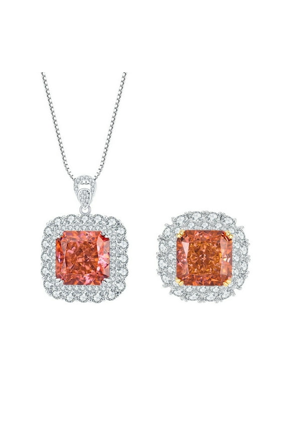 Dainty Prom Jewelry Sets for Women 2pcs Square Radiant Cut Gemstone Pendant Necklace and Rings Size 5-9 Sparkly Hypoallergenic Wedding Jewelry for Bridesmaids Brides