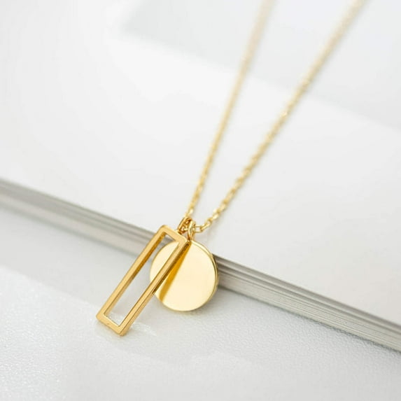 Dainty Rec Disc 18K Gold Plated Necklace