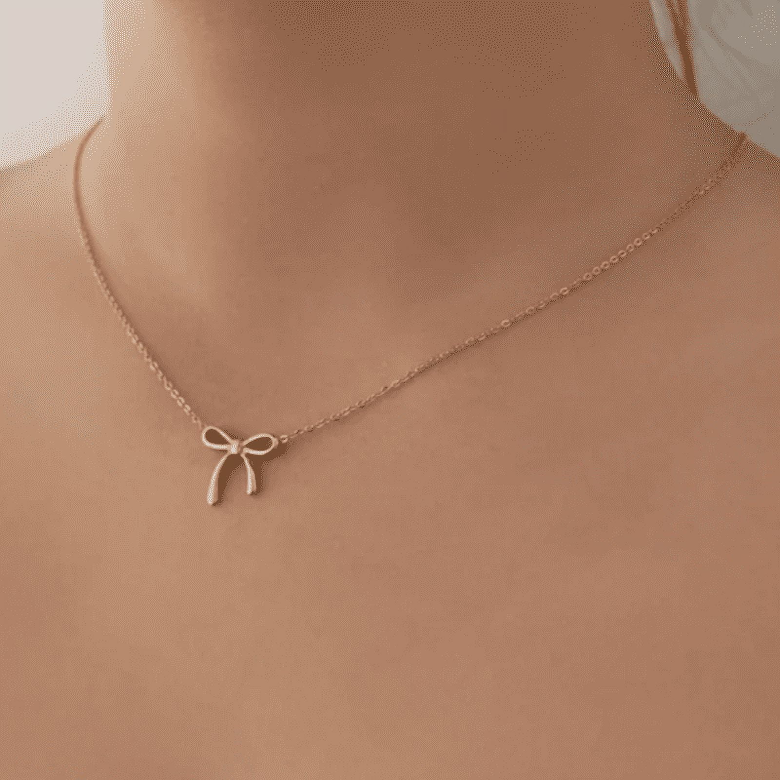 Dainty Ribbon Pendent Necklace in 14k Yellow Gold Finish - Valentines ...