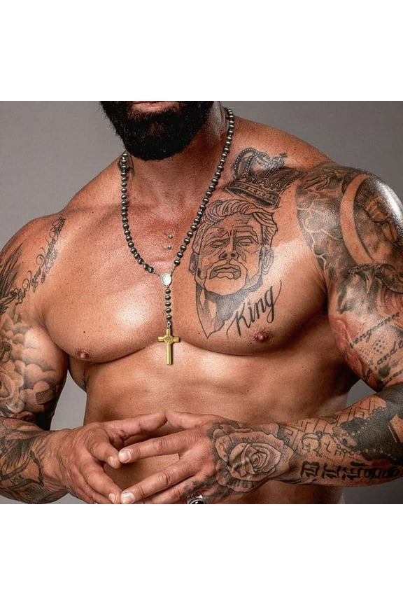 Dainty Rosary 14K Yellow Gold Necklace for Men Catholic Jewelry Plain Cross Confirmation Anniversary Gift Miraculous