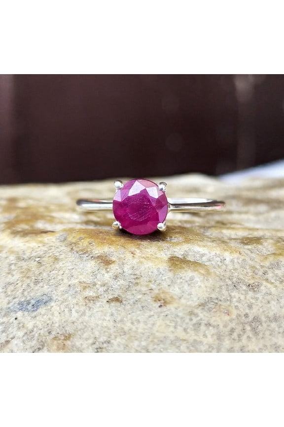 Dainty Ruby Ring - 925 Sterling Silver - Vintage Ruby Jewelry Ring - Anniversary Ring - Pink Ruby Simple Ring Gift - Promise Ring Gift for Wife
