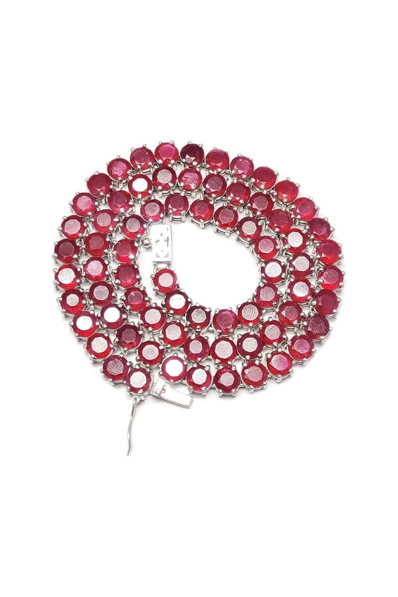 Dainty Ruby Tennis Necklace 3 mm Round Ruby Tennis Chain Natural Ruby Round Tennis Chain 925 Solid Sterling Silver Ruby Necklace For Women July Birthstone Necklace