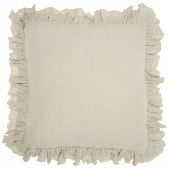 Dainty Ruffle Edged Beige Throw Pillow
