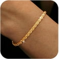 thumbnail image 1 of Dainty Shiny 925 Sterling Silver Bracelets for Women 14K Gold Plated Simple Twist Rope Chain Bracelet Minimalist Adjustable Link Charm Bracelet Jewelry Birthday Gifts for Mom, 1 of 5