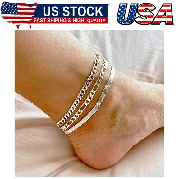 Dainty Silver Ankle Bracelets for Women Waterproof,S925 Sterling Silver Anklets