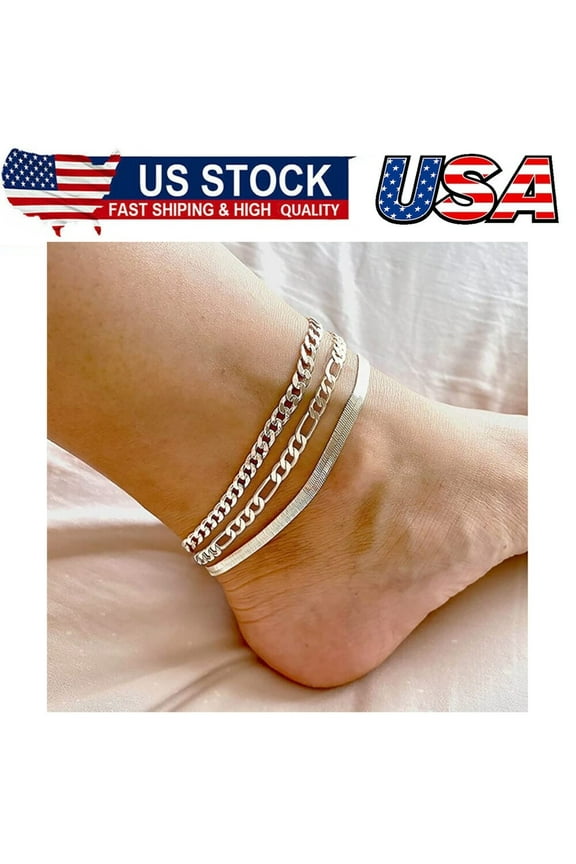 Dainty Silver Ankle Bracelets for Women Waterproof,S925 Sterling Silver Anklets