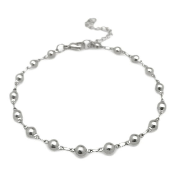 Dainty Silver Beaded Stainless Steel Chain Bracelet for Women Adjustable