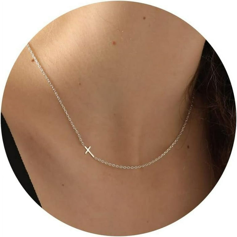Sideways Cross Silver Dainty Cross Necklace Dainty Silver Cross