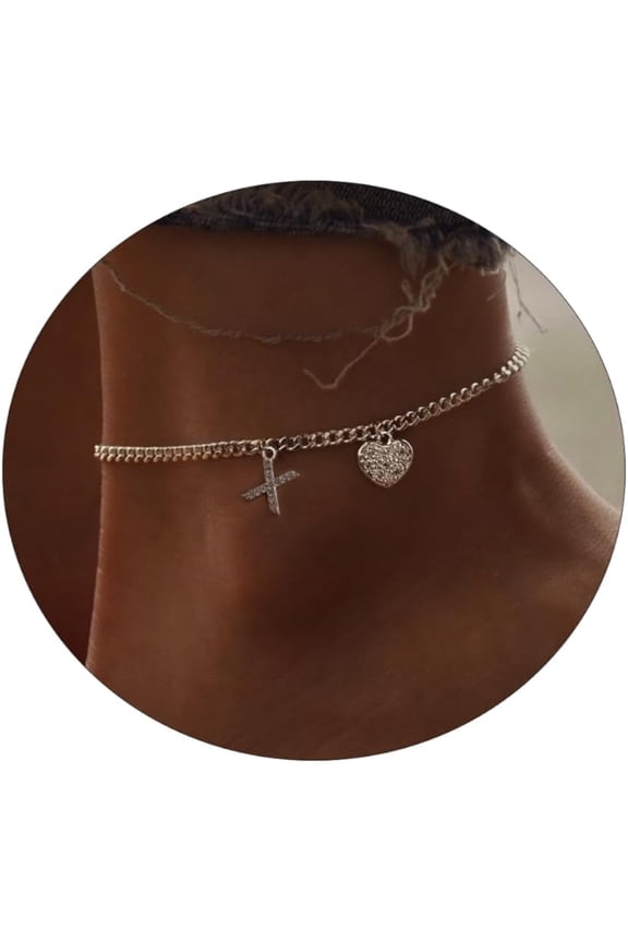 Dainty Silver Initial Anklets for Women 14K Plated Sparkle Ankle Bracelets Simple Personalized Letter Anklet CZ Heart Cuban Chain Everyday Summer Jewelry Gift for Her