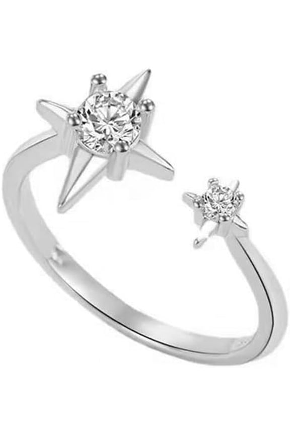 Dainty Silver Star Wrap Open Rings for Women Fashion Sparkly Cubic Zirconia Crystal Luck Star Engagement Adjustable Finger Knuckle Statement Stacking Ring Eternity Promise Simple Party Jewelry