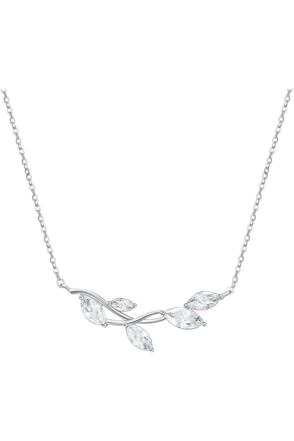 Dainty Simple Pendant Necklace for Women, Cubic Zirconia Leaf Vine Wedding Necklace for Bride Bridesmaid[i6582]