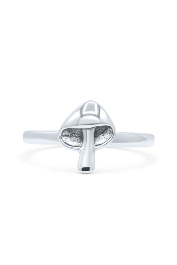 Dainty Single Mushroom Shape Designer Oxidized Ring Band 925 Sterling Silver Size 10