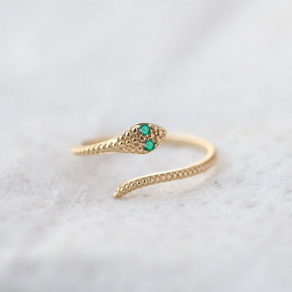 Dainty Snake adjustable ring, 925 Sterling Silver Ring. Emerald Snake Cuff Ring. Animal Lover Rings, Christmas Gifts Ring.
