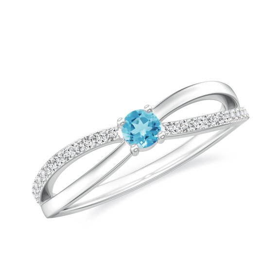 Dainty Solitaire Engagement Ring with Side Stone 925 Sterling Silver/ White Gold Plated Blue Topaz Infinity Knot Wedding Anniversary Promise Ring Jewelry Gift for Her Size 7