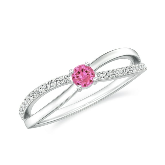 Dainty Solitaire Engagement Ring with Side Stone 925 Sterling Silver/ White Gold Plated Pink Sapphire Infinity Knot Wedding Anniversary Promise Ring Jewelry Gift for Her Size 10