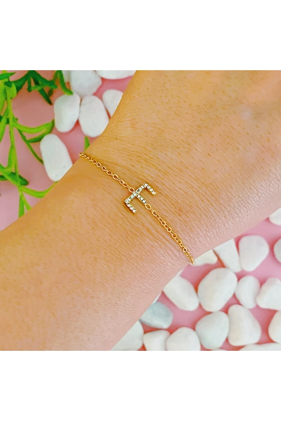 Ellison+Young Dainty Sparkle Initial Bracelet for Women, A-Z Personalized Jewelry Gifts