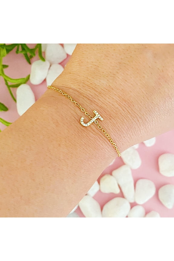 Ellison+Young Dainty Sparkle Initial Bracelet for Women, A-Z Personalized Jewelry Gifts