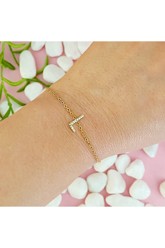 Ellison+Young Dainty Sparkle Initial Bracelet for Women, A-Z Personalized Jewelry Gifts