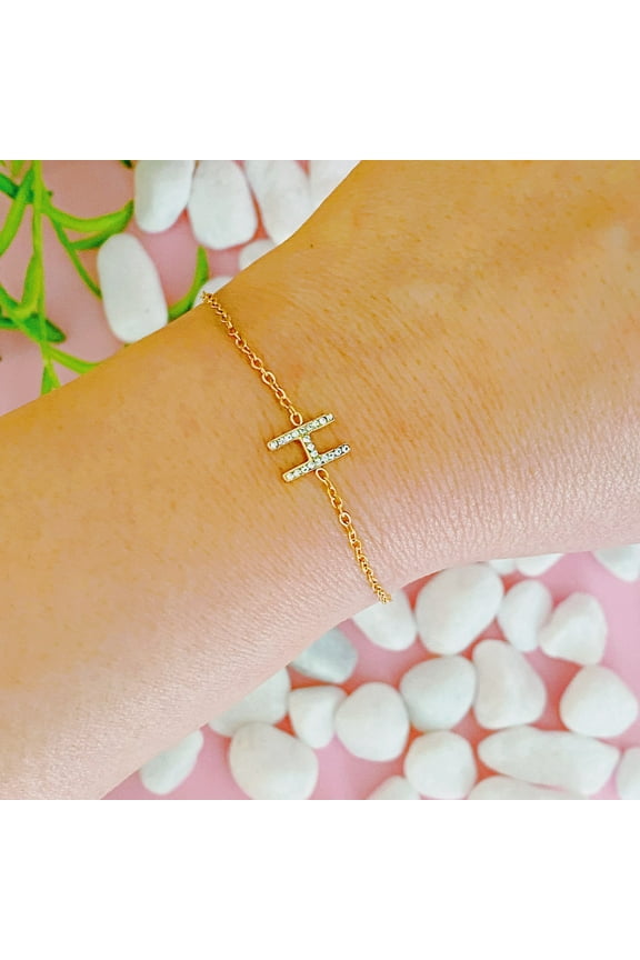 Ellison+Young Dainty Sparkle Initial Bracelet for Women, A-Z Personalized Jewelry Gifts