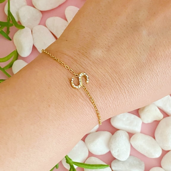 Ellison+Young Dainty Sparkle Initial Bracelet for Women, A-Z Personalized Jewelry Gifts