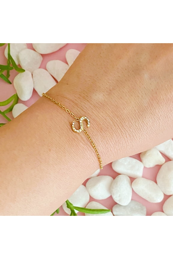 Ellison+Young Dainty Sparkle Initial Bracelet for Women, A-Z Personalized Jewelry Gifts
