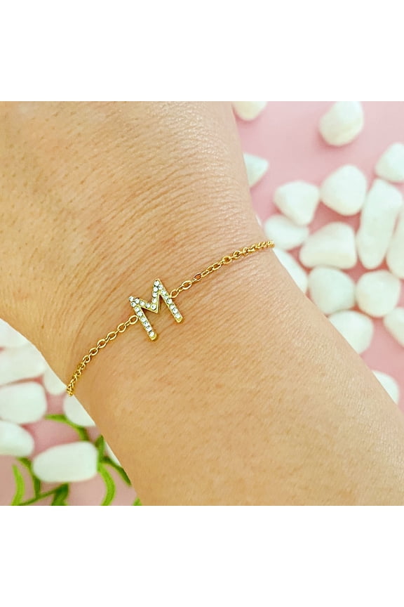 Ellison+Young Dainty Sparkle Initial Bracelet for Women, A-Z Personalized Jewelry Gifts