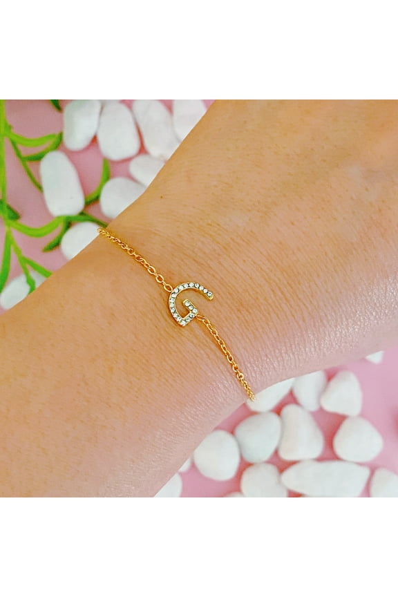 Ellison+Young Dainty Sparkle Initial Bracelet for Women, A-Z Personalized Jewelry Gifts