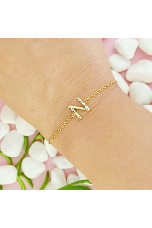 Ellison+Young Dainty Sparkle Initial Bracelet for Women, A-Z Personalized Jewelry Gifts