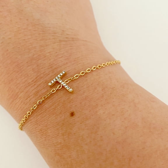 Ellison+Young Dainty Sparkle Initial Bracelet for Women, A-Z Personalized Jewelry Gifts