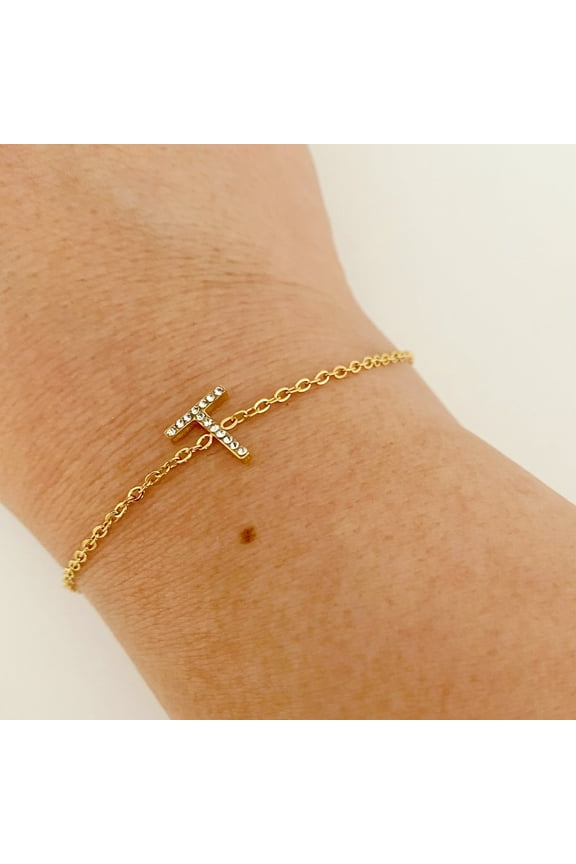 Ellison+Young Dainty Sparkle Initial Bracelet for Women, A-Z Personalized Jewelry Gifts
