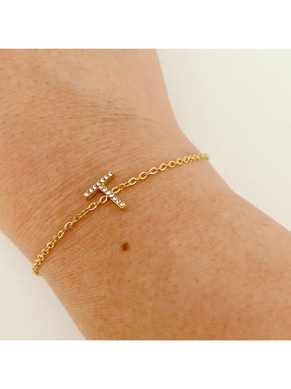 Ellison+Young Dainty Sparkle Initial Bracelet for Women, A-Z Personalized Jewelry Gifts
